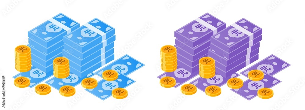 Obraz premium New Taiwan Dollar Money Bundle and Coins