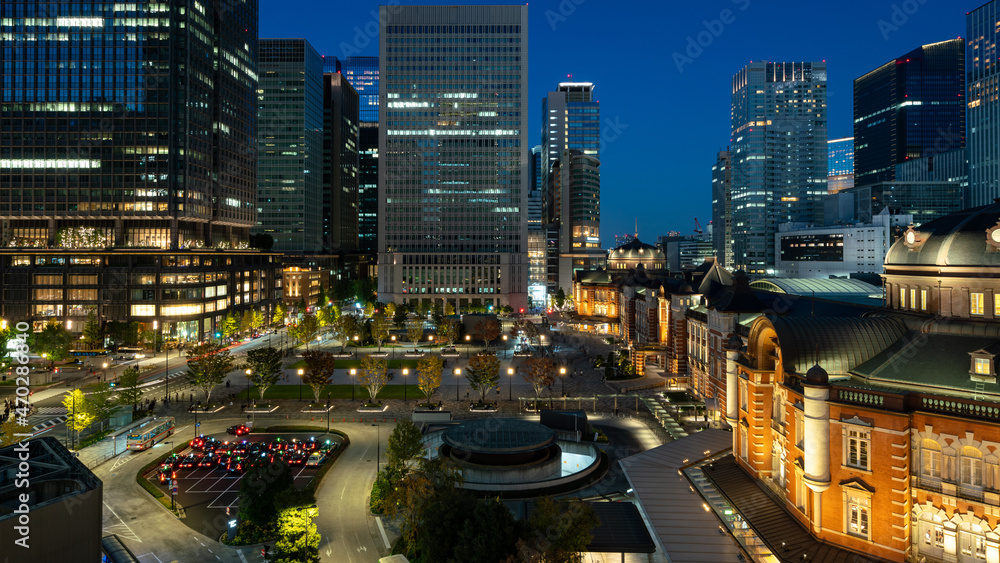 Tokyo station and business buildings at Magic Hour. Tokyo station and business buildings at Magic Hour.
