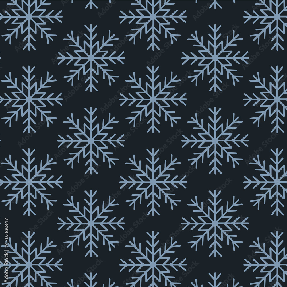 Cute Christmas seamless pattern with snowflakes isolated on dark background. Happy new year wallpaper and wrapper for seasonal design, textile, decoration, greeting card. Hand drawn prints and doodle. Cute Christmas seamless pattern with snowflakes isolated on dark background. Happy new year wallpaper and wrapper for seasonal design, textile, decoration, greeting card. Hand drawn prints and doodle.