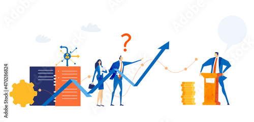 Business people working together, reading diagrams, making decisions, communicating online. Global business, remote working 