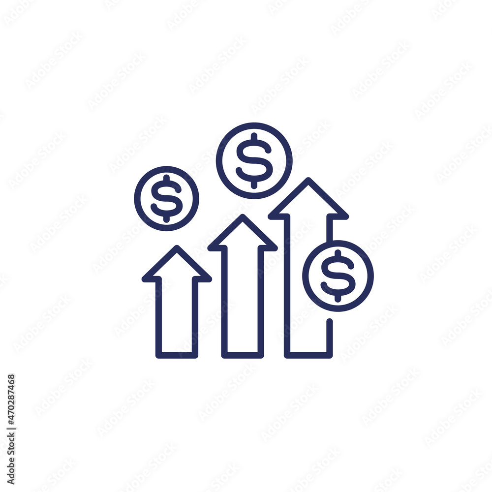 income growth, growing profit, money line icon income growth, growing profit, money line icon