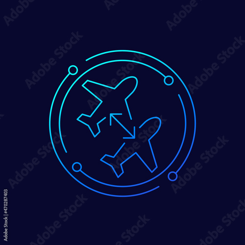 connecting flight, transit line vector icon