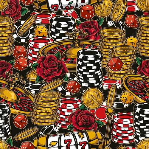 Gambling colorful vintage seamless pattern