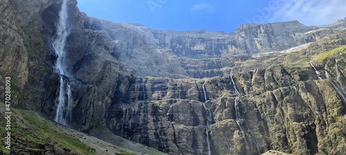 View on the waterfall in Cirque de Gavarnie, Pyrenees mountains, France photo