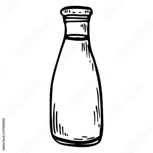 Doodle yogurt or milk bottle isolated on white background. Dairy product. Simple icon