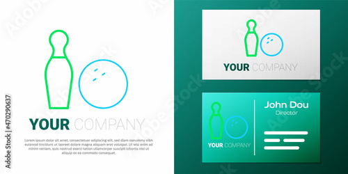 Line Bowling pin and ball icon isolated on white background. Sport equipment. Colorful outline concept. Vector