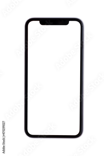 New version Realistic black frameless slim smartphone with blank white screen