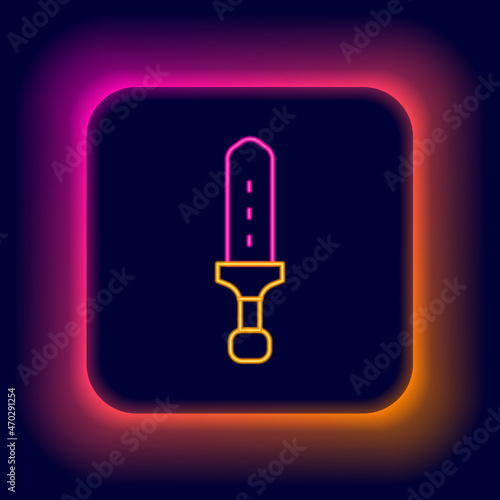 Glowing neon line Medieval sword icon isolated on black background. Medieval weapon. Colorful outline concept. Vector