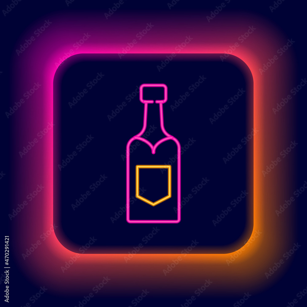 Glowing neon line Champagne bottle icon isolated on black background. Colorful outline concept. Vector Glowing neon line Champagne bottle icon isolated on black background. Colorful outline concept. Vector
