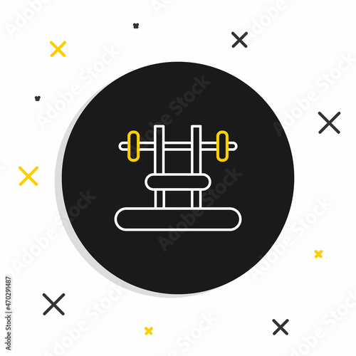 Line Bench with barbel icon isolated on white background. Gym equipment. Bodybuilding, powerlifting, fitness concept. Colorful outline concept. Vector