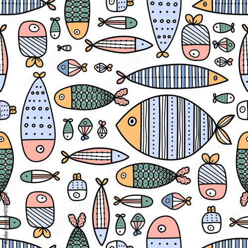 Cute fish. Kids background. Seamless pattern. Can be used in textile industry, paper, background, scrapbooking.