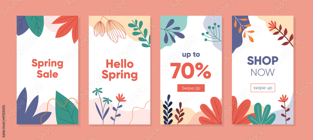 Spring season promotion sale with floral nature concept. Able to use for social media posts, cover, brochure, banners design, web or internet ads.