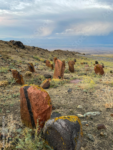 Old Tombstones and Khachkars in the medieval Armenian cemetery in Yenidoğan Village, Igdir Province in Eastern Turkey