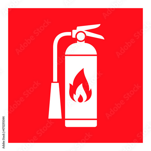 Fire safety sign Fire Extinguisher. Vector red symbol. Isolated sticker of fire protection, hazard, extinguishing.