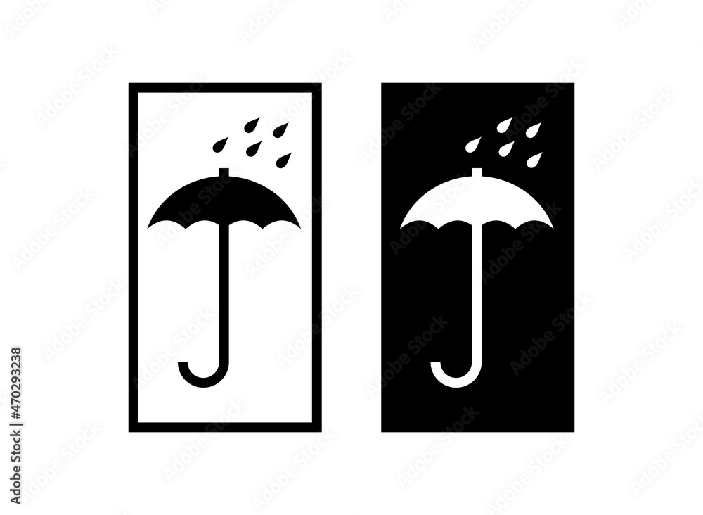 The umbrella sign with drops means Keep away from moisture. Isolated raster icon for packaging. The marking indicates that the product should only be stored in a dry room. The umbrella sign with drops means Keep away from moisture. Isolated raster icon for packaging. The marking indicates that the product should only be stored in a dry room.