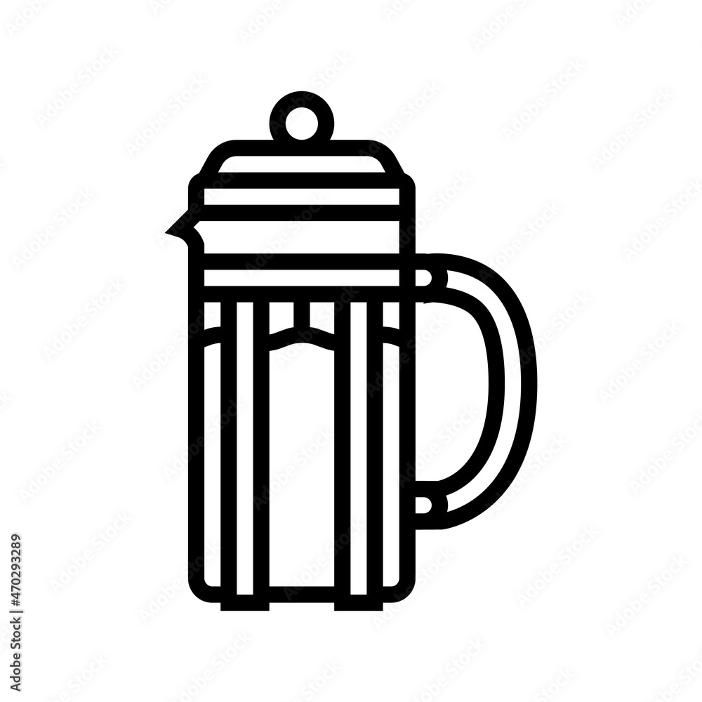 french press coffee tool line icon vector. french press coffee tool sign. isolated contour symbol black illustration french press coffee tool line icon vector. french press coffee tool sign. isolated contour symbol black illustration