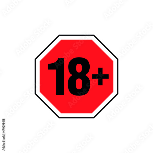 18+ age restriction sign. Icon only 18 plus, censored. Under eighteen years prohibition sticker, adults only. Vector symbol.