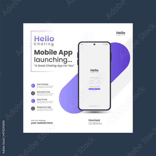 Mobile App Social Media Post Banner Template, Apps Promotional Instagram Post