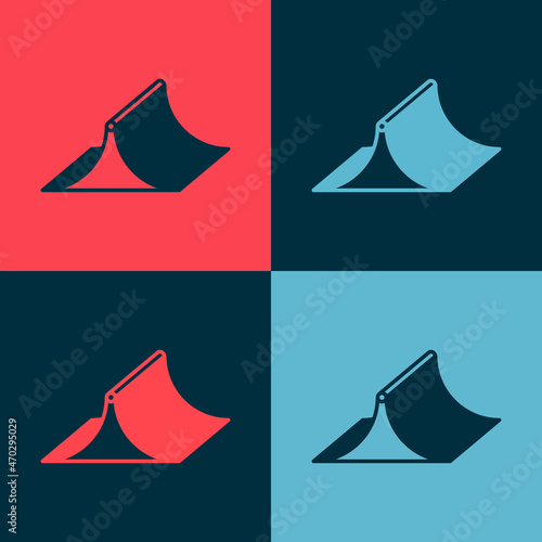 Pop art Skate park icon isolated on color background. Set of ramp, roller, stairs for a skatepark. Extreme sport. Vector