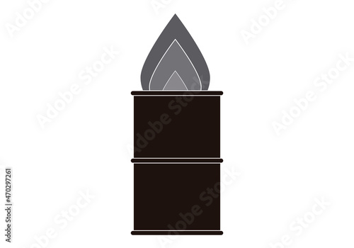 Icono negro de barril con llama de fuego.