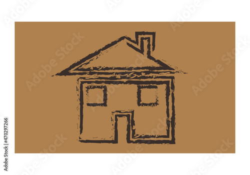 Dibujo de una casa negra en un cartón.