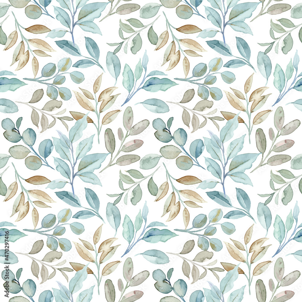 Seamless pattern of watercolor leaves
