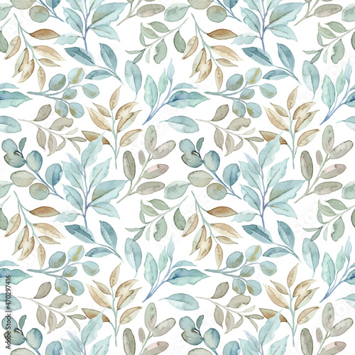 Seamless pattern of watercolor leaves