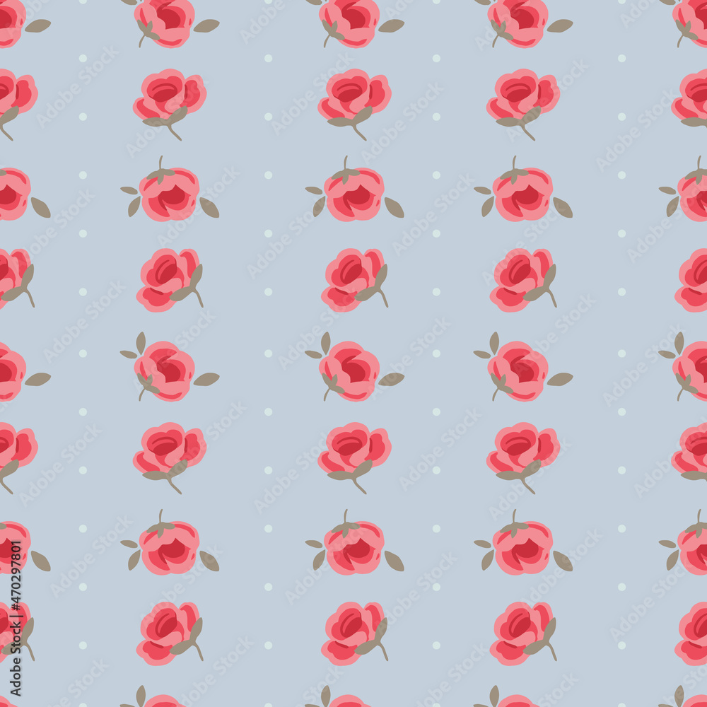 Elegant cute vertical striped rose pattern with dots on blue Elegant cute vertical striped rose pattern with dots on blue