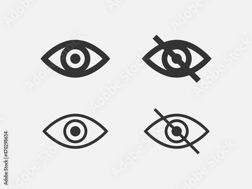Set show password icon, eye symbol. Vector vision hide from watch icon. Secret view web design element.