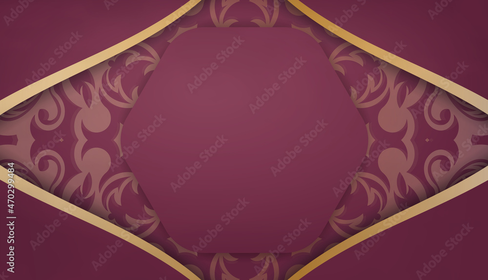 Burgundy banner with vintage gold pattern and space for your logo or text