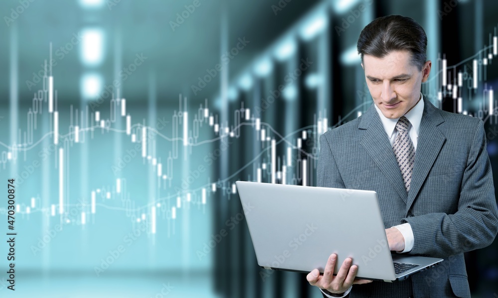 Portrait of IT Specialist Uses Laptop in Data Center. Server Cloud Computing Portrait of IT Specialist Uses Laptop in Data Center. Server Cloud Computing