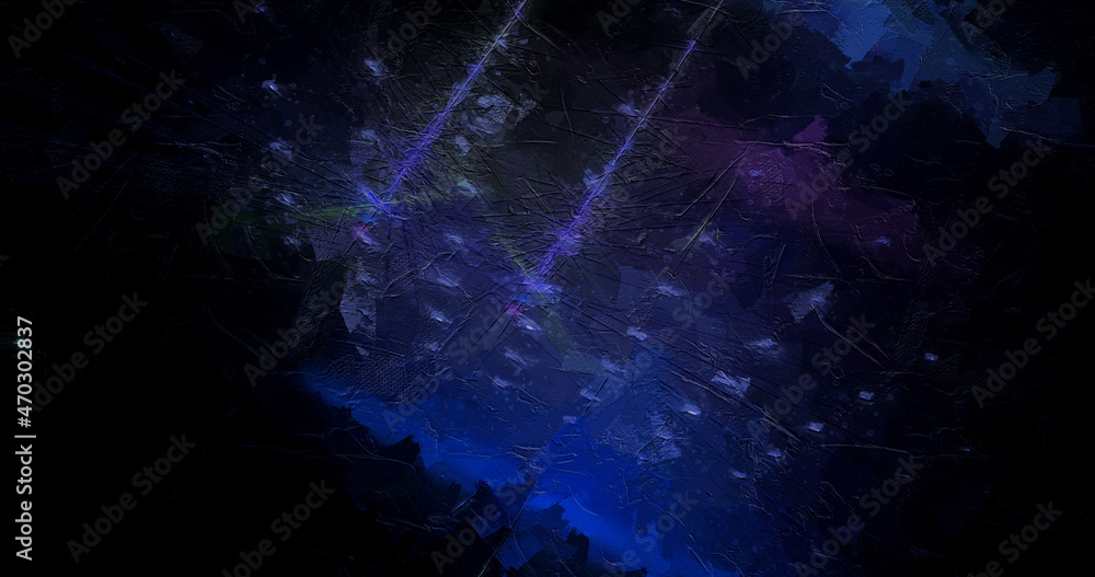 abstract dark blue space galaxy painterly effect distressed stripes texture with grunge messy paint pattern on black.