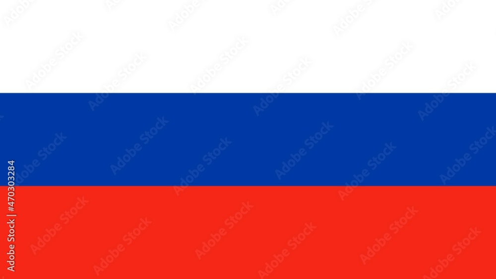 Flag of Russian Federation appearing step by step with word Russia in English Flag of Russian Federation appearing step by step with word Russia in English