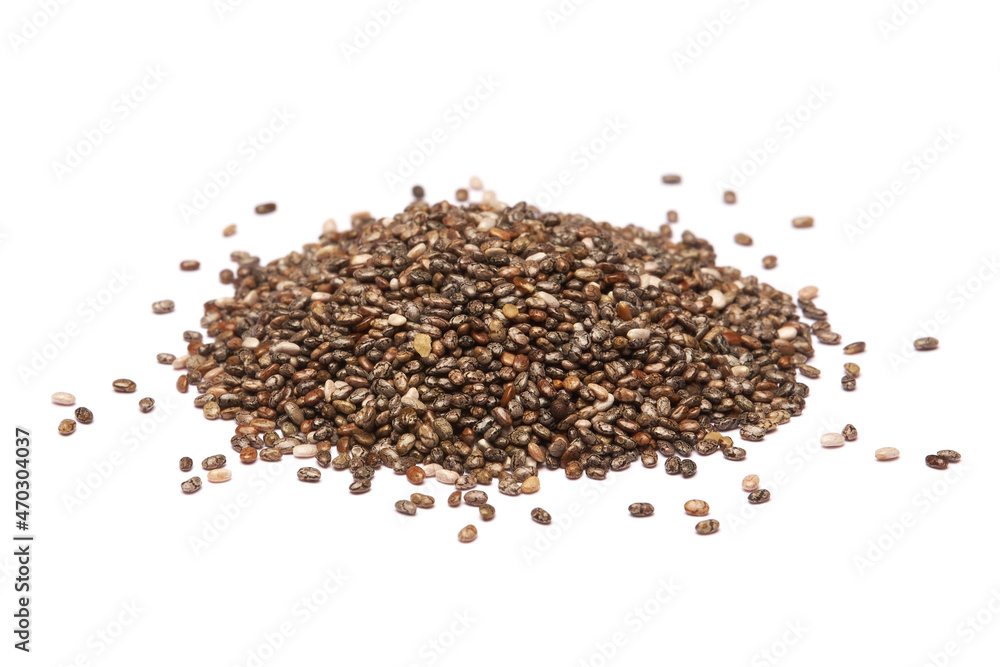 Organic natural chia seeds isolated on white background Organic natural chia seeds isolated on white background