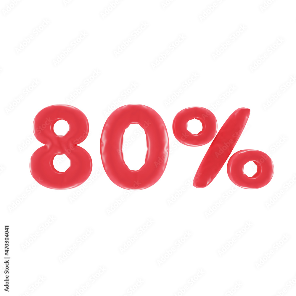 3d image of eighty percent in the form of balloons. Lettering for poster, banner, invitation card. 3d image of eighty percent in the form of balloons. Lettering for poster, banner, invitation card.