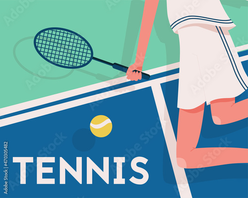 Tennis poster design. Man playing tennis vector cartoon illustration.