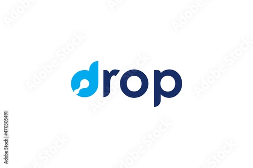 Waterdrop Logo. Blue Initial Letter D with Negative Space Connected Liquid Drops inside isolated on White Background. Flat Vector Logo Design Template Element for Nature and Branding Logos.