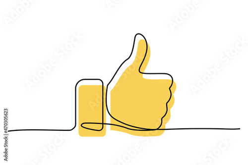 Valokuvatapetti Thumb up black line icon for clients good review, hand gesture with yellow color