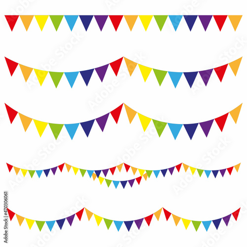 Colorful Party Flags On White Background. Celebration Event Birthday. Holiday flags for celebration decoration design. Holiday flags Great design for any purposes. 