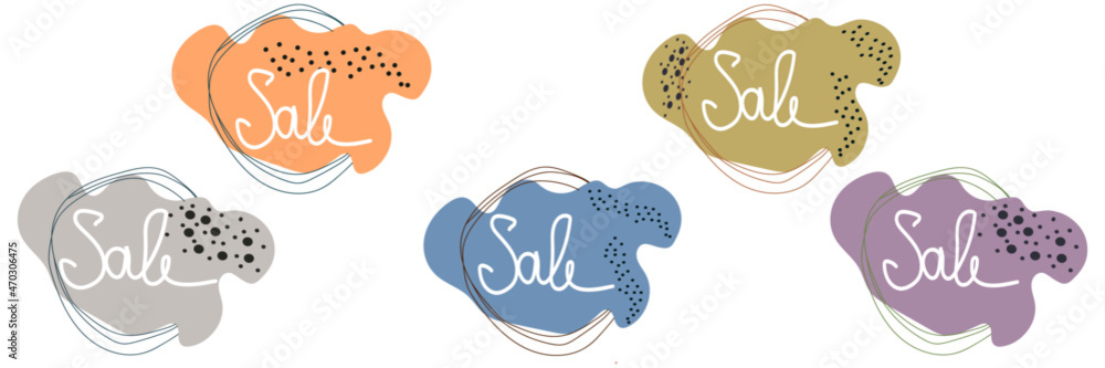 Flat liquid organic forms and badges set. Template for Sale banner. Fluid shape. Flowing shapes banner