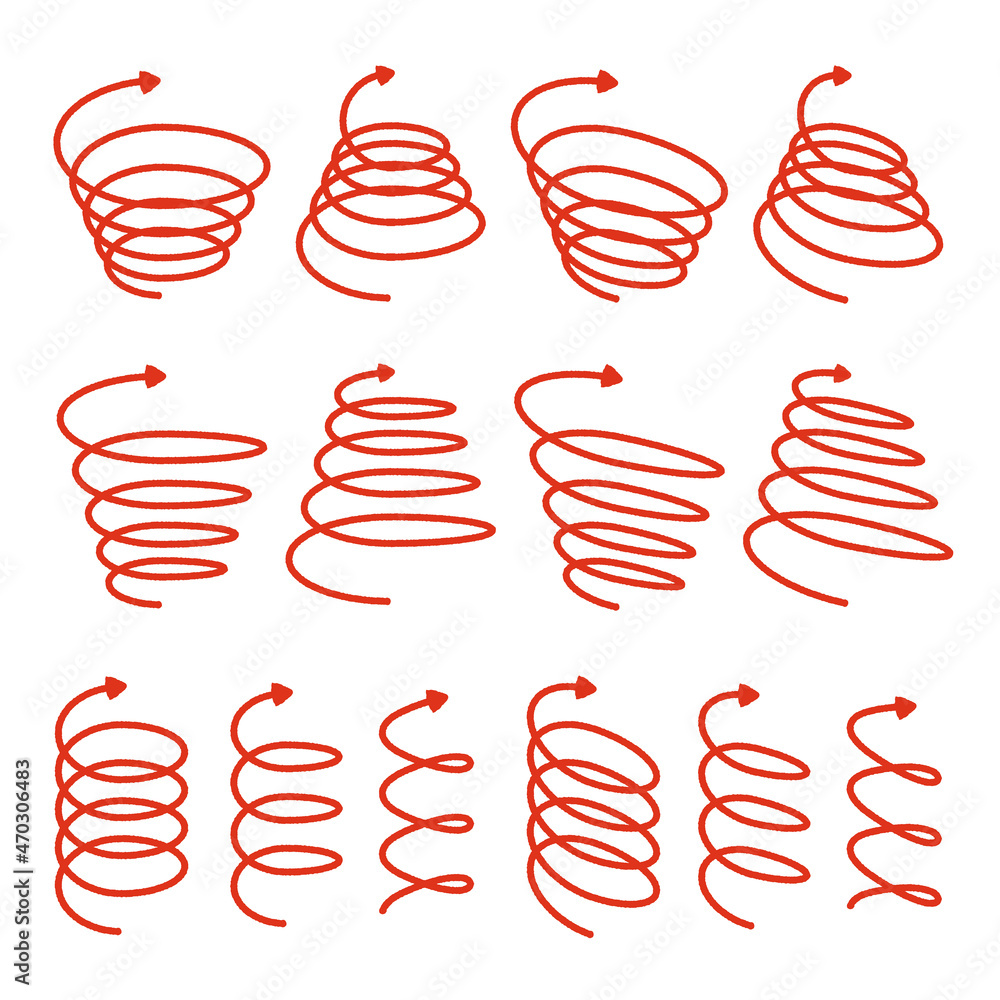 手書き風の滲んだ線のさまざまな螺旋スパイラル矢印のセット Stock Vector Adobe Stock 手書き風の滲んだ線のさまざまな螺旋スパイラル矢印のセット Stock Vector Adobe Stock