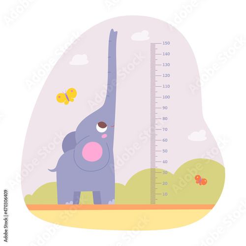 Height measuring scale for kid with elephant, baby growth meter with scale in centimeters
