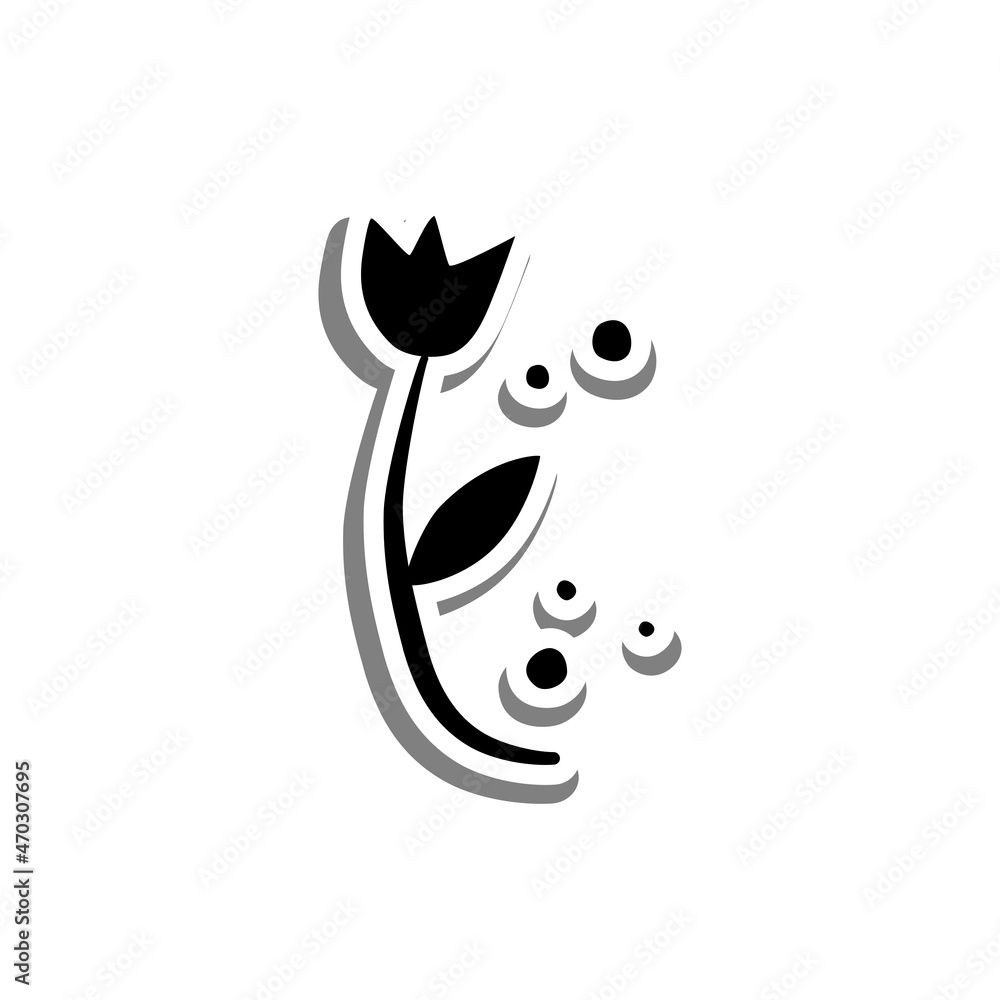 Black tulip and dots silhouette. Doodle on white silhouette and gray shadow. Hand drawn cartoon style. Vector illustration for decorate any design. Black tulip and dots silhouette. Doodle on white silhouette and gray shadow. Hand drawn cartoon style. Vector illustration for decorate any design.