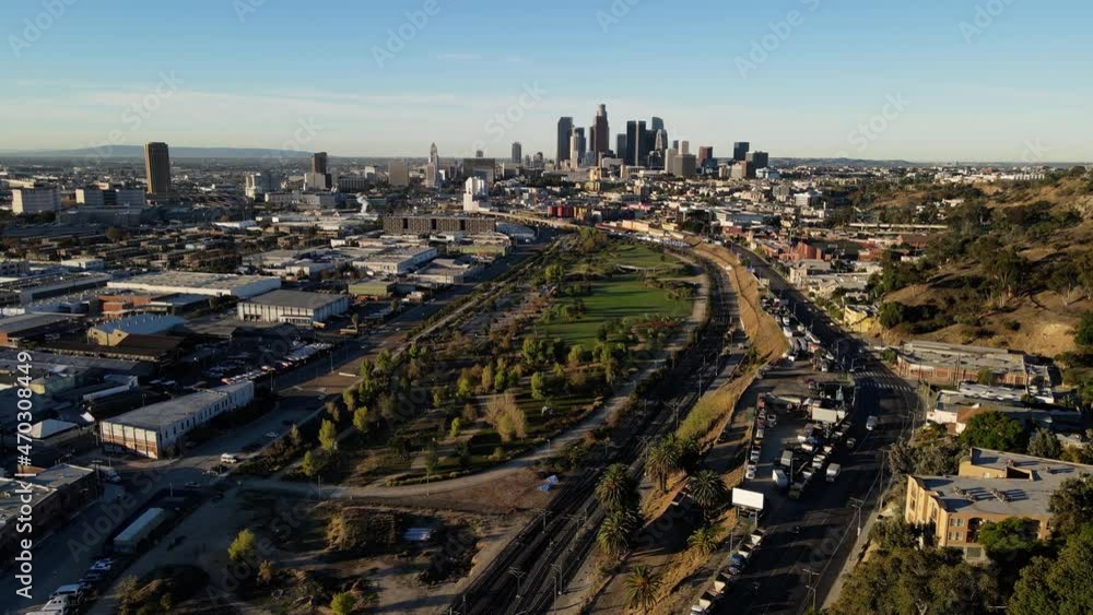 Aerial shot of downtown Los Angeles in the morning Aerial shot of downtown Los Angeles in the morning