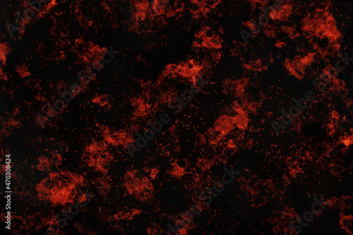 realistic dark red fire particle burn effect sparkles pattern with smoke fog misty texture overlay on dark black.