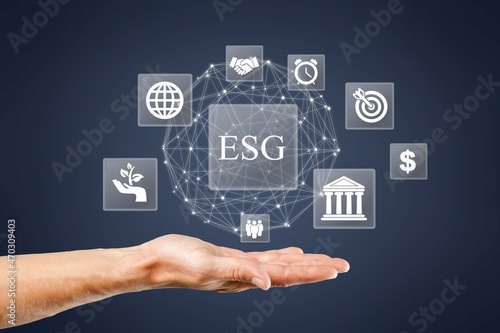 ESG icon concept in the hand for environmental, social, in sustainable and ethical business