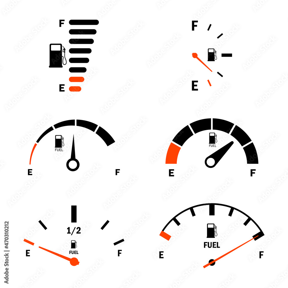 Fuel gauge scale and fuel meter. Fuel indicator. Gas tank gauge