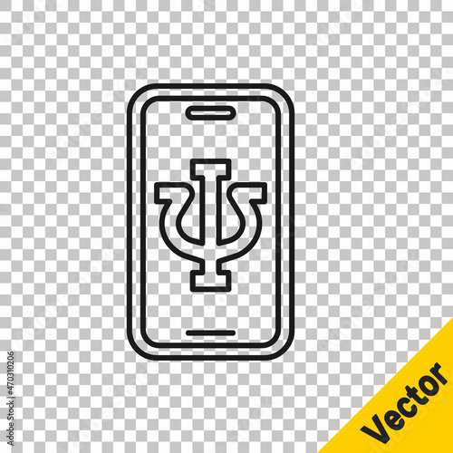 Black line Online psychological counseling distance icon isolated on transparent background. Psychotherapy, psychological help, psychiatrist online consulting. Vector