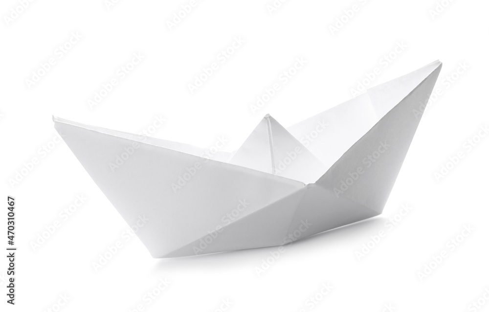 Handmade paper boat isolated on white. Origami art Handmade paper boat isolated on white. Origami art
