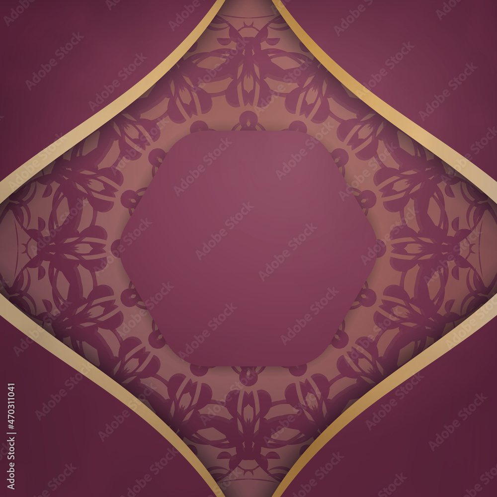 Burgundy color flyer template with vintage gold ornaments for your brand.